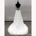 China White Women Party Luxury long train Simple Lace bride dress